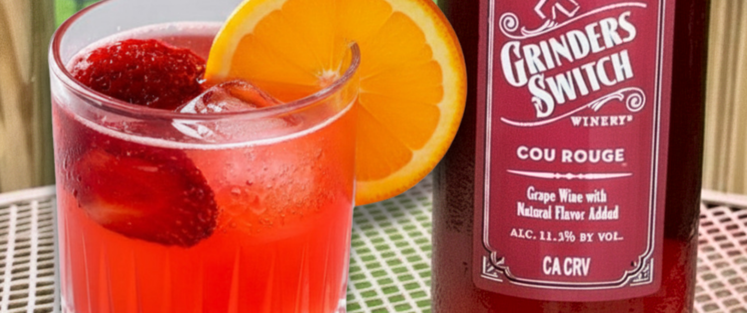 Strawberry Pomegranate Sangria made with Grinder's Switch Winery Cou Rouge