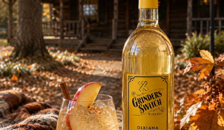 Caramel Apple wine cocktail made with Grinder's Switch Winery Dixiana